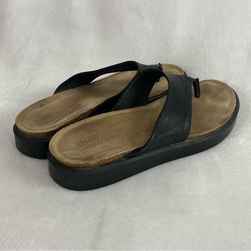 Ecco Corksphere Women's Thong Sandal Size 8 EU 39 Black Leather Flip Flops - Picture 6 of 11